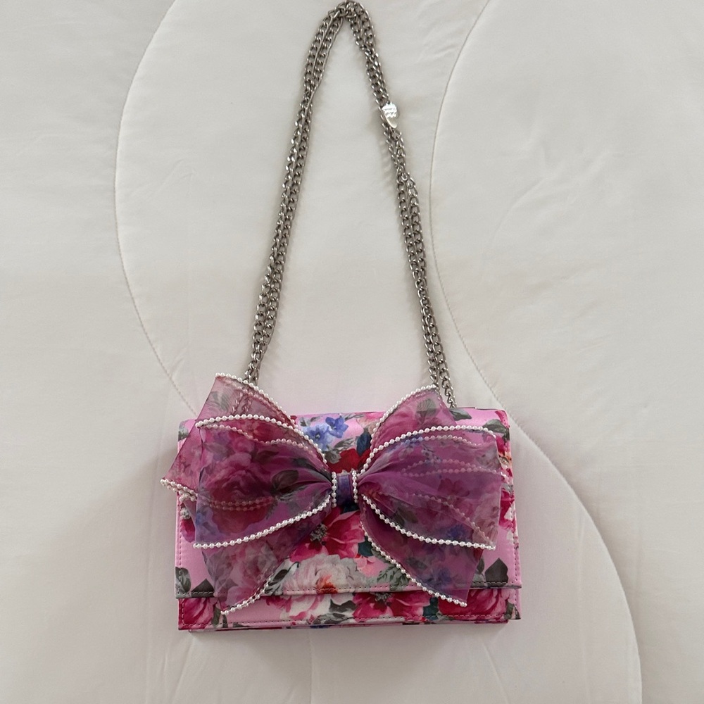 Betsy Johnson Floral Pink Bow Chain Shoulder Bag